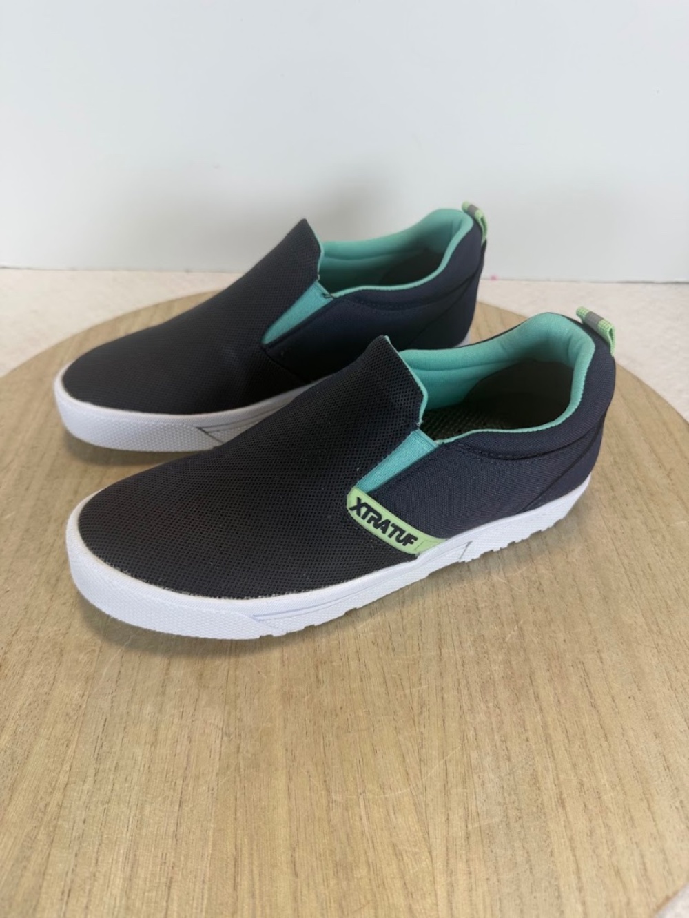 XTRATUF Women’s 7.5 Navy Aqua Slip On Deck Shoes Fishing Boating Non Slip